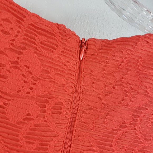 CB Women's Orange Lined Embroidered Fishnet Zip Back Sleeveless Dress - Picture 11 of 13